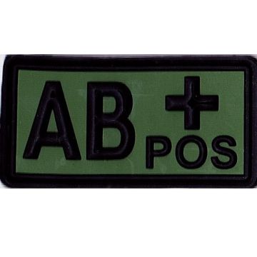 Rubber Patch Blutgruppenabzeichen, AB+ POS - oliv-schwarz