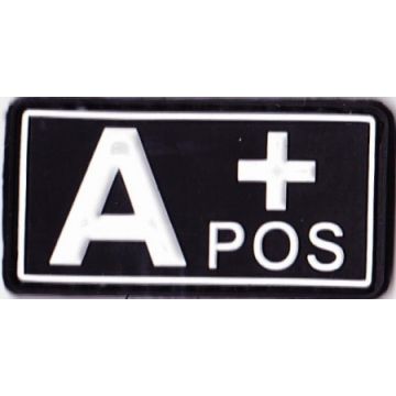 Rubber Patch Blutgruppenabzeichen, A+ POS - schwarz-weiß - 5,7 x 3 cm - Nr. BW5819