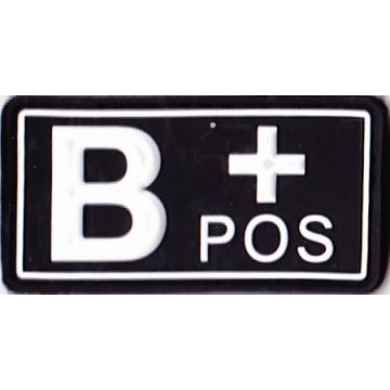 Rubber Patch Blutgruppenabzeichen, B+ POS - schwarz-weiß - 5,7 x 3 cm - Nr. BW5821