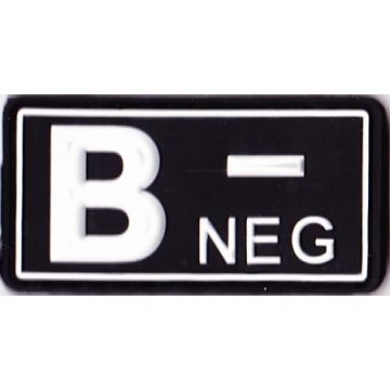 Rubber Patch Blutgruppenabzeichen, B- NEG - schwarz-weiß - 5,7 x 3 cm - Nr. BW5822
