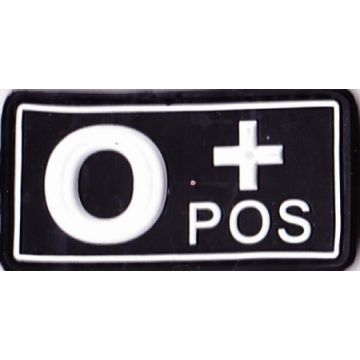 Rubber Patch Blutgruppenabzeichen, 0+ POS - schwarz-weiß - 5,7 x 3 cm - Nr. BW5823