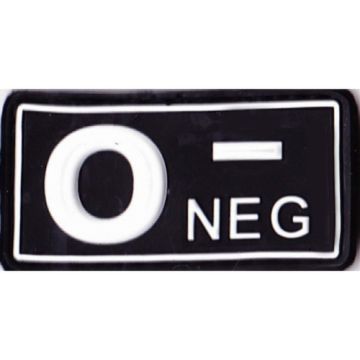 Rubber Patch Blutgruppenabzeichen, 0- NEG - schwarz-weiß - 5,7 x 3 cm - Nr. BW5824