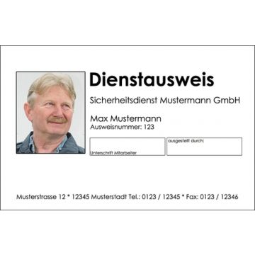 Dienstausweis - Vorderseite bedruckt - vertikal oder horizontal möglich - mit Passbild - Texte frei wählbar - Nr. 5004