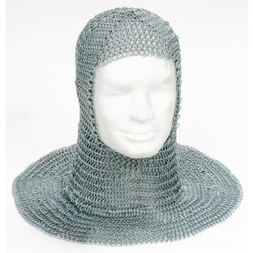Mittelalterliche Kettenhaube - Mit 1,4 mm x 12 mm Kettenringen - nicht rostend aus Federstahl - Nr. MA0460