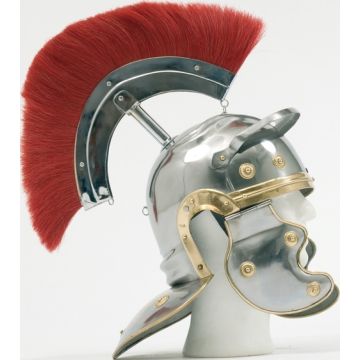 Römerhelm - Repro - Helm mit Haarbuschkamm - gold beschlagen - Stabil - Nr. MA4575