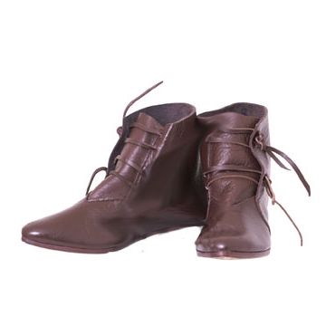 Mittelalterliche Schnürschuhe - dunkelbraun - knöchelhoch - robustes, weiches Deckleder - genagelte Ledersohle - Nr. MA4610