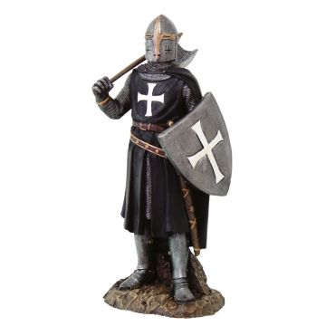Kreuzritter Figur in Schwarz - Rüstung mit Schild und Axt - Kunststein - 32 cm - Nr. MA4833