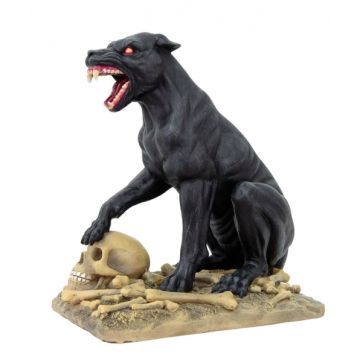 Höllenhund - Bunt, fletscht die Zähne, mit Knochen - Design: Markus Mayer - Aus Kunststein, Höhe: 22 cm - Nr. MA4861
