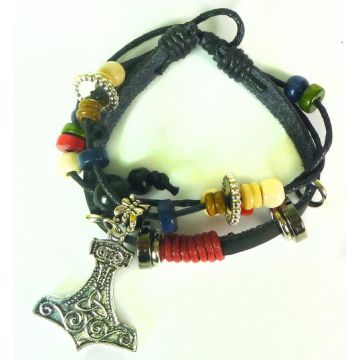 Wikinger-Lederarmband mit Thor-Hammer  45mm x 20 x 10 mm