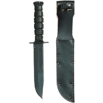 ORIGINAL USMC KAMPFMESSER - schwarz, Karbonstahl mit „Blutrinne“ - mit Lederscheide - Nr. US4751