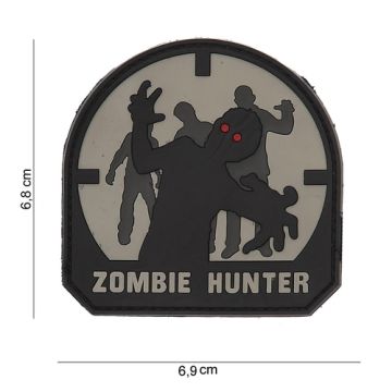 Rubber Patch " Zombie Hunter ",  schwarz - Größe 69x 68 mm
