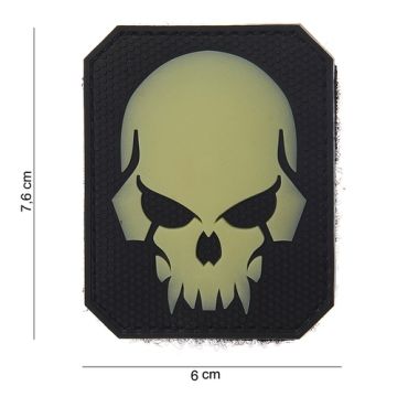 Rubber Patch "Piratenschädel", weiß> 60 x 76 mm Mit Nachtleucht-Effekt!