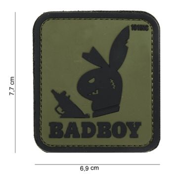 Rubber Patch BADBOY, oliv : 77 x 69 mm