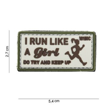 Rubber Patch " I run like a Girl " ,  54 x 27 mm