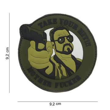 Rubber Patch " Take your Hit ", oliv : Ø 92 mm