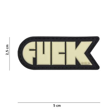 Rubber Patch "  FUCK " , beige | 50 x 25 mm MIT NACHTLEUCHT-EFFEKT
