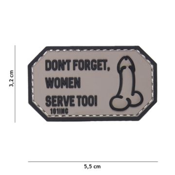 Rubber Patch " Don't forget, women serve too! " ,  55 x 32 mm