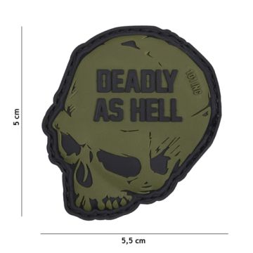 Rubber Patch "Deadly as Hell", oliv  55 x 50 mm