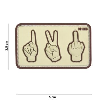 Rubber Patch " One, Tow, FUCK " , beige| 50 x 35 mm