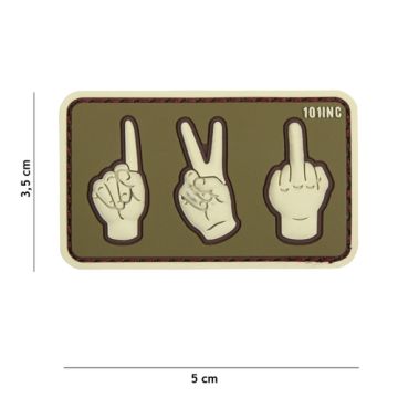 Rubber Patch " One, Tow, FUCK " , oliv | 50 x 35 mm