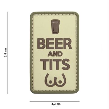 Rubber Patch " Beer and Tits " , beige | 42 x 68 mm