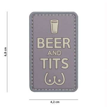 Rubber Patch " Beer and Tits " , grau | 42 x 68 mm